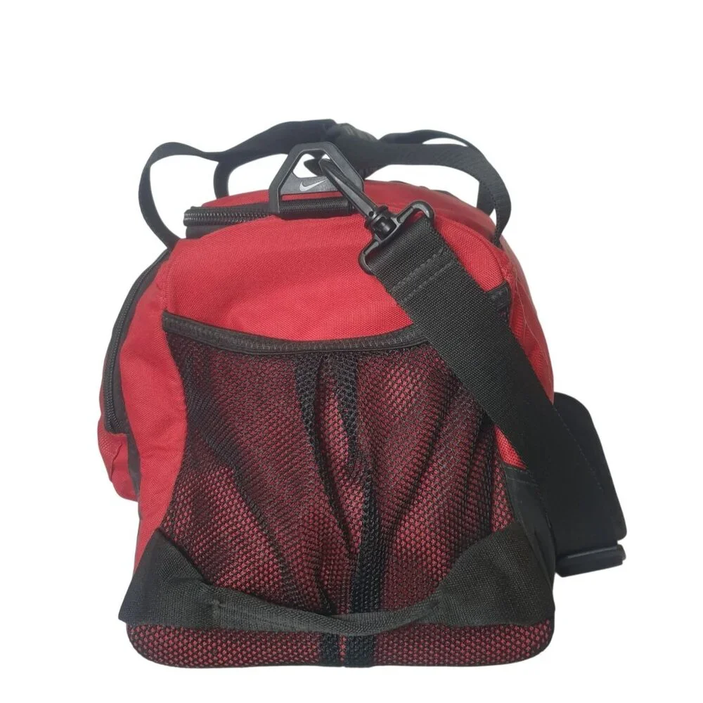 Nike Sports Duffle Bag Red Black Training Swoosh Gym Travel Mesh Pockets